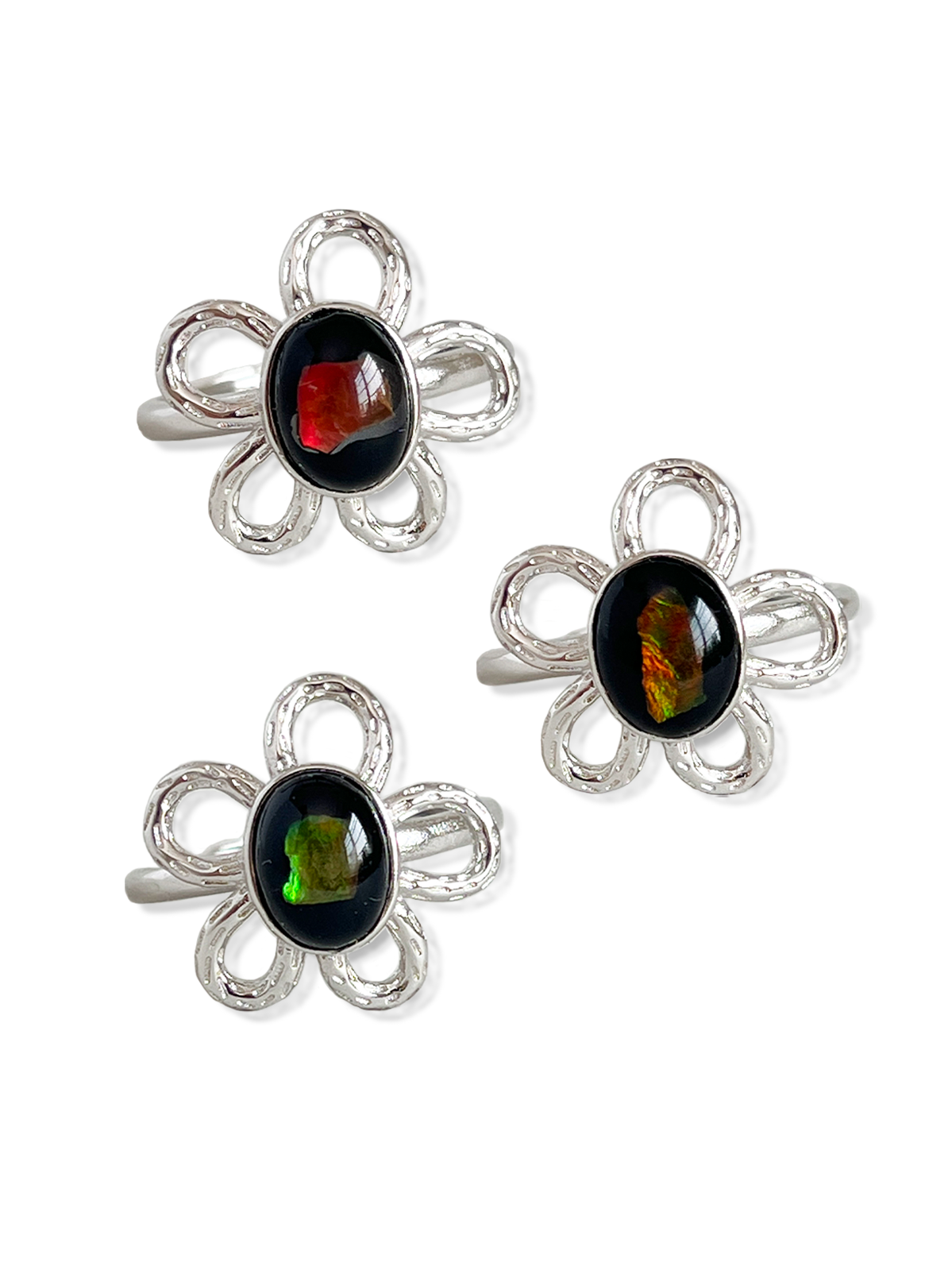 Ammolite Flower Ring