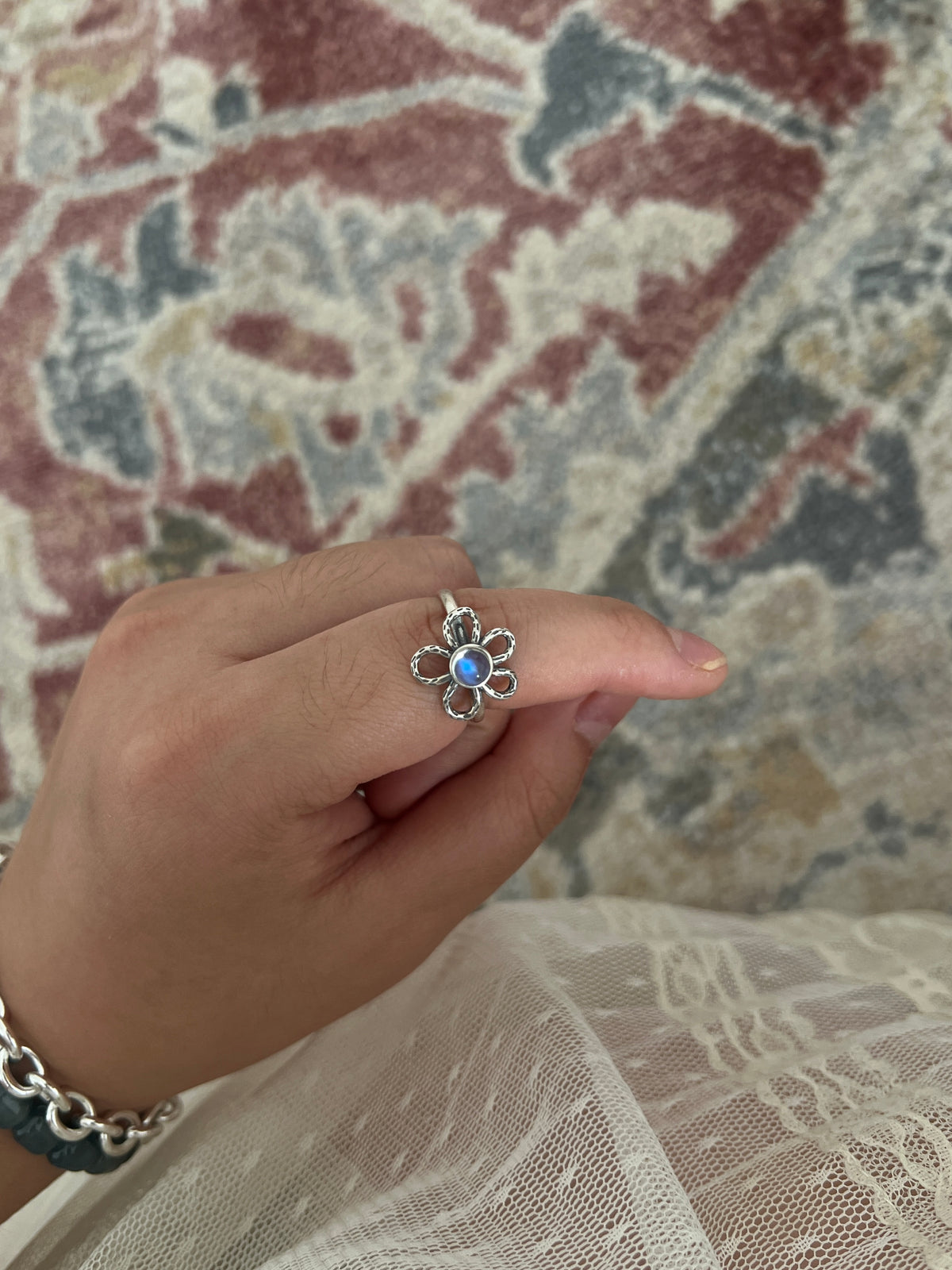 Moonstone Flower Ring