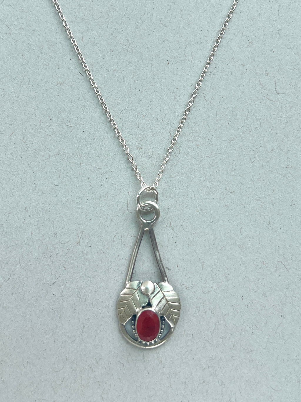 Red Stone Leaf Necklace