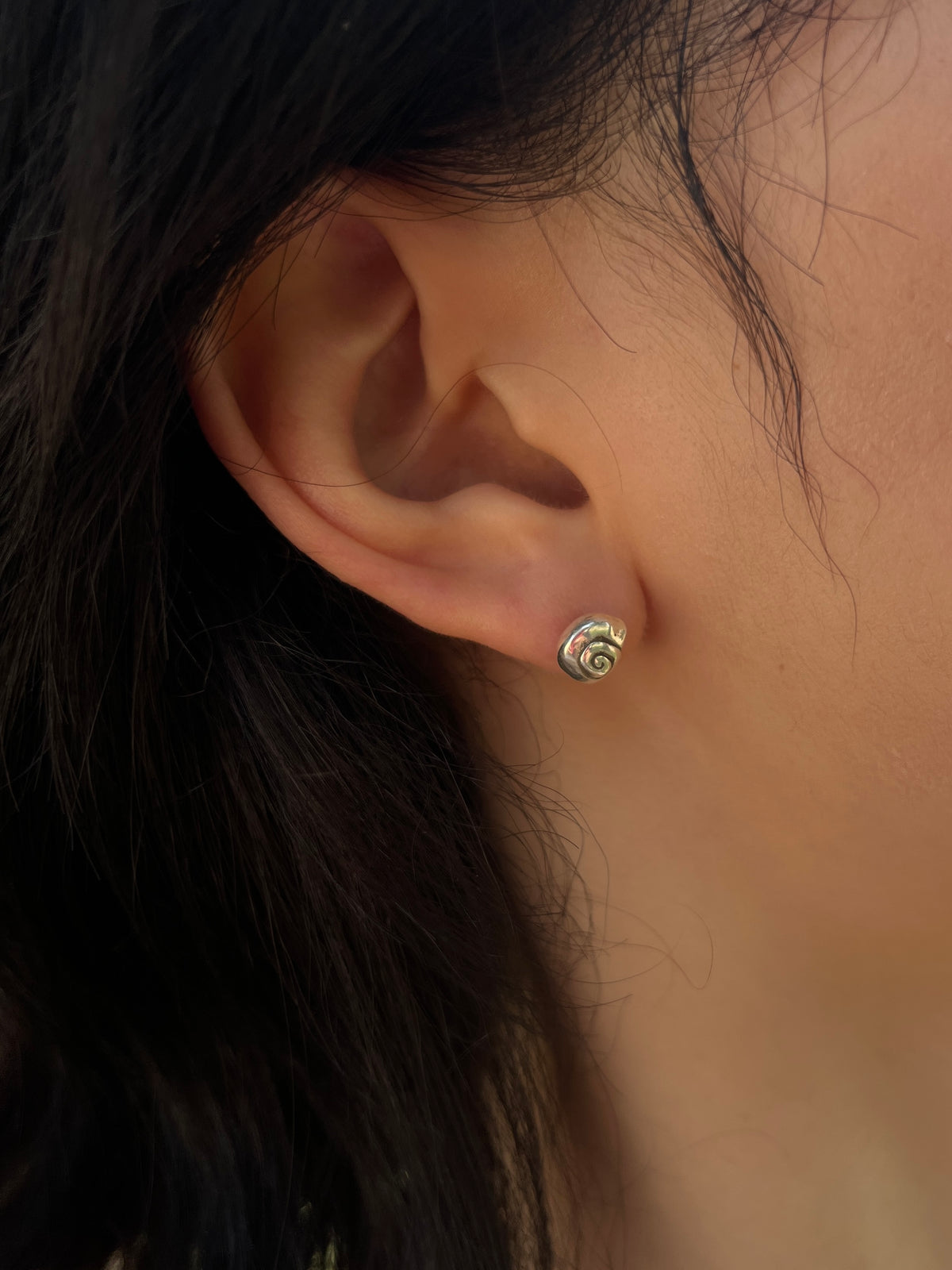 Petite Seashell Studs in Sterling Silver