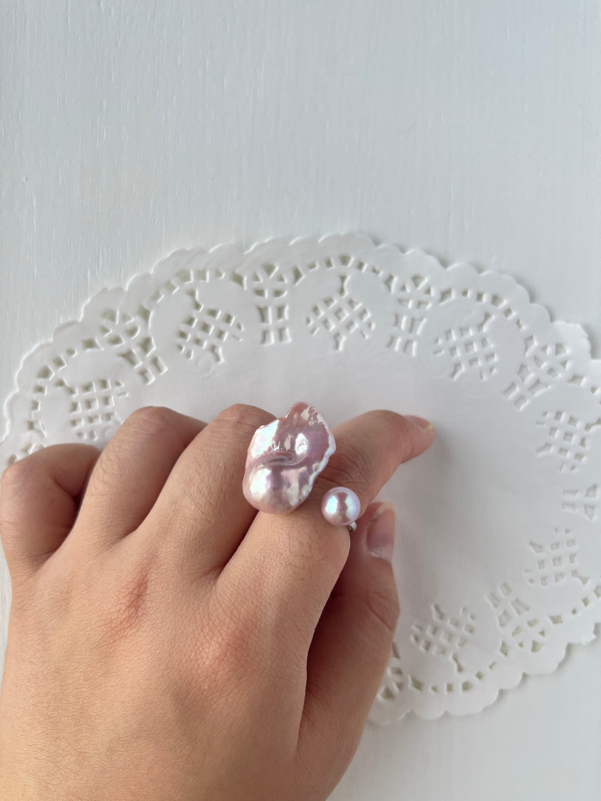 Iridescent Blush Baroque Duo Ring