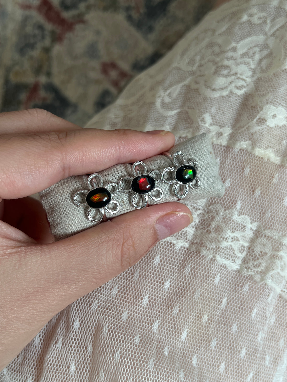 Ammolite Flower Ring