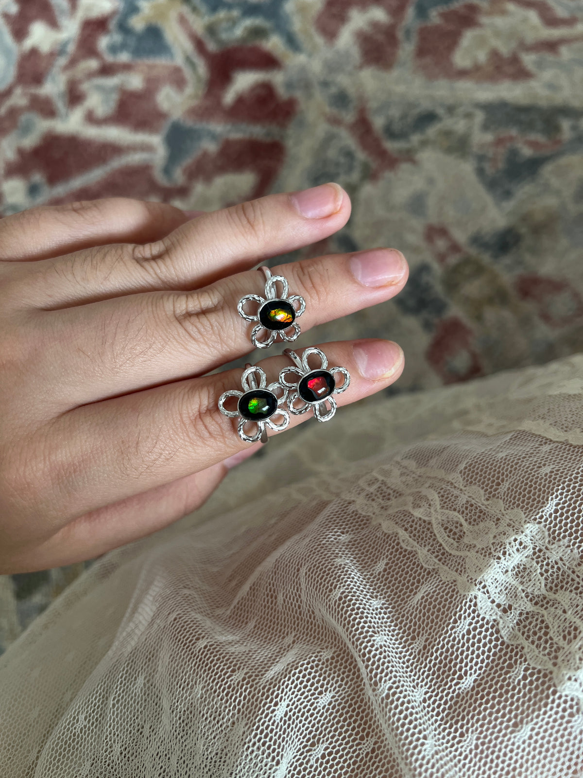 Ammolite Flower Ring