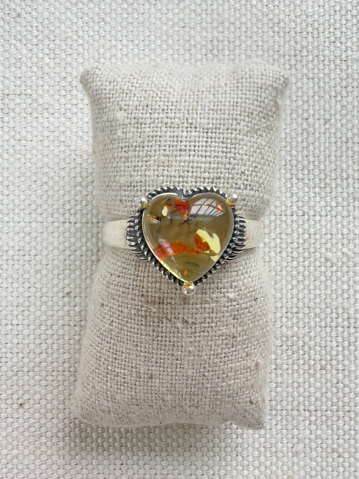 FLOWER AMBER HEART RING