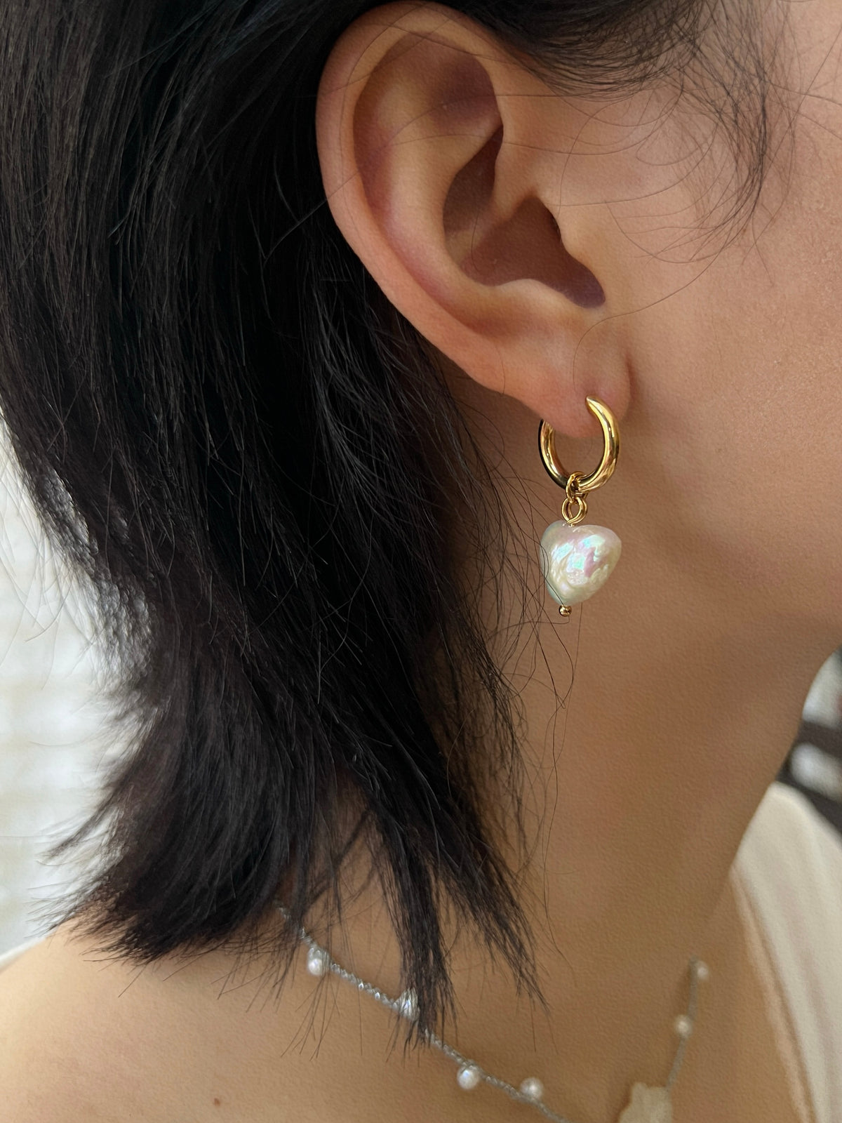 Heart Pearl Hoops