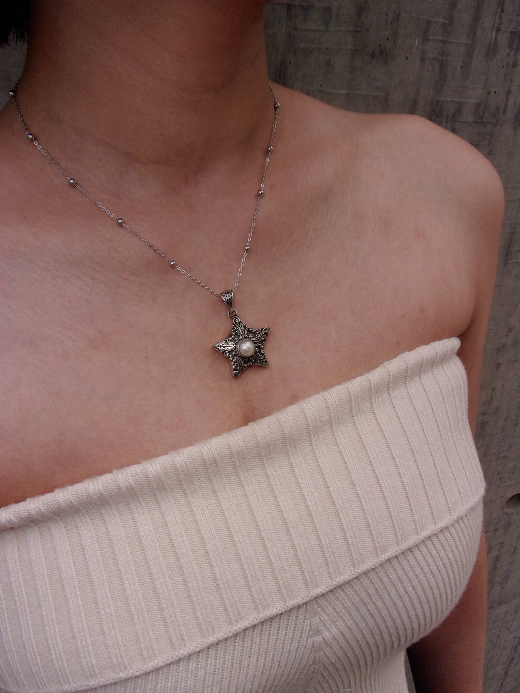Ornate Pearl Star Necklace