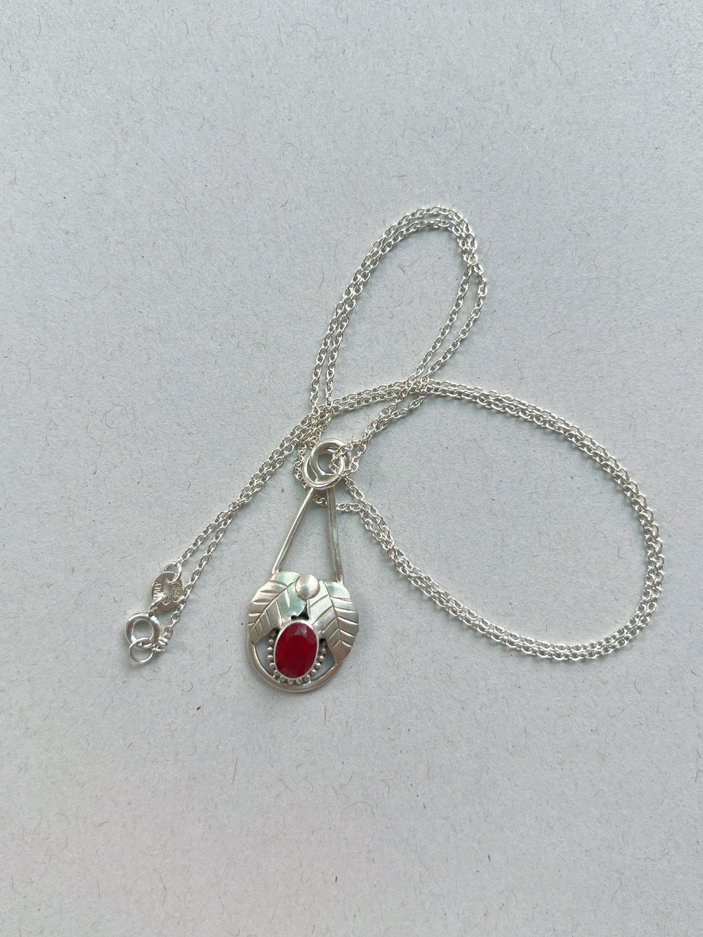 Red Stone Leaf Necklace