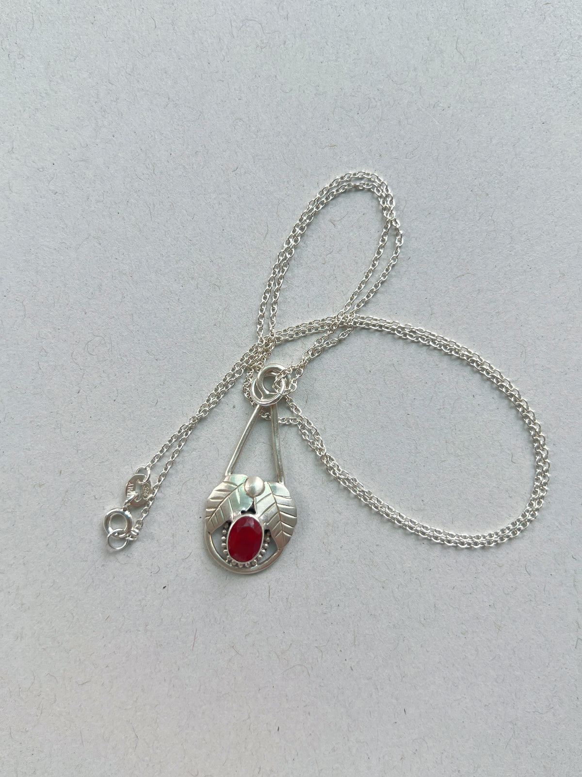Red Stone Leaf Necklace