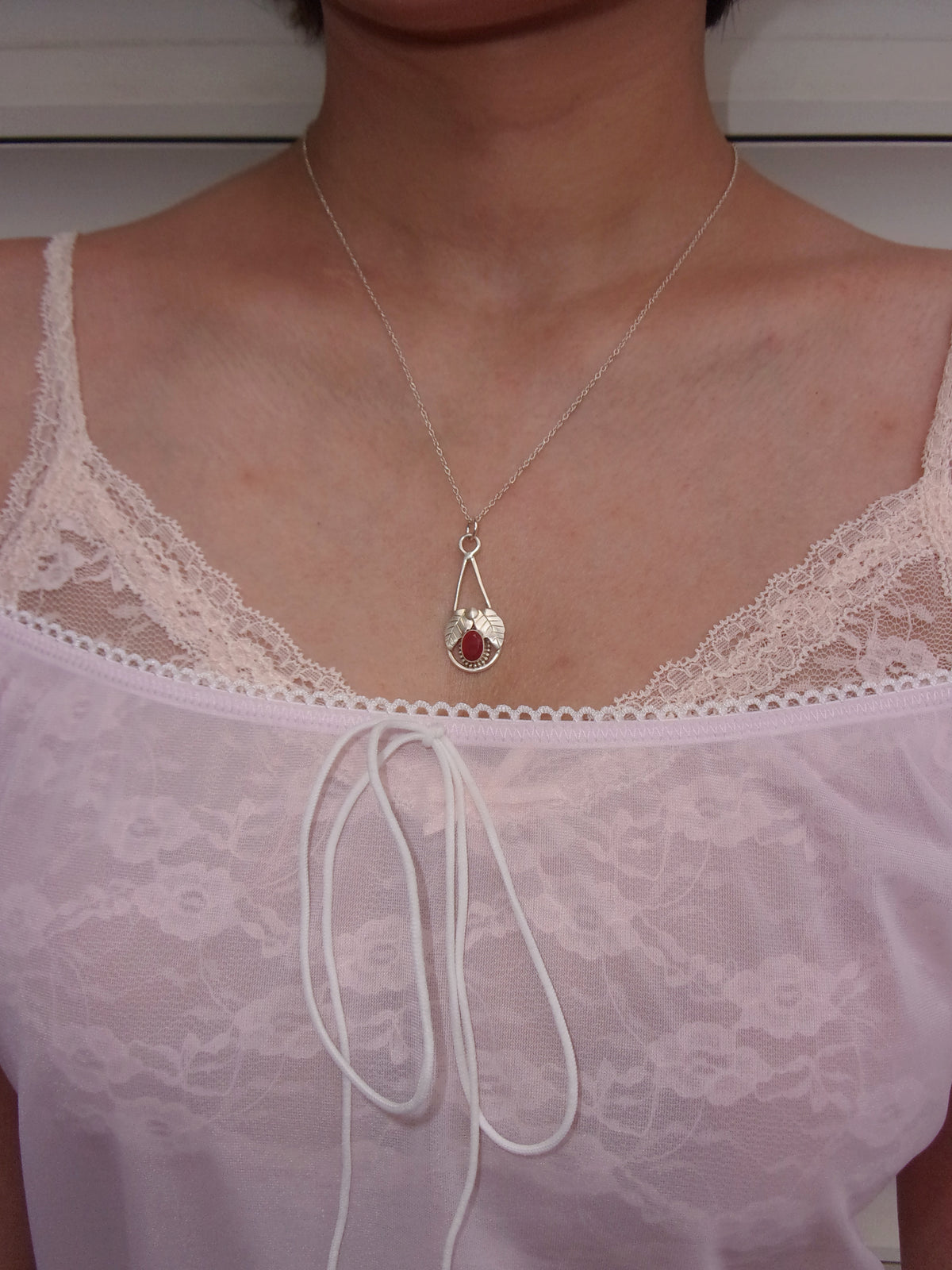 Red Stone Leaf Necklace