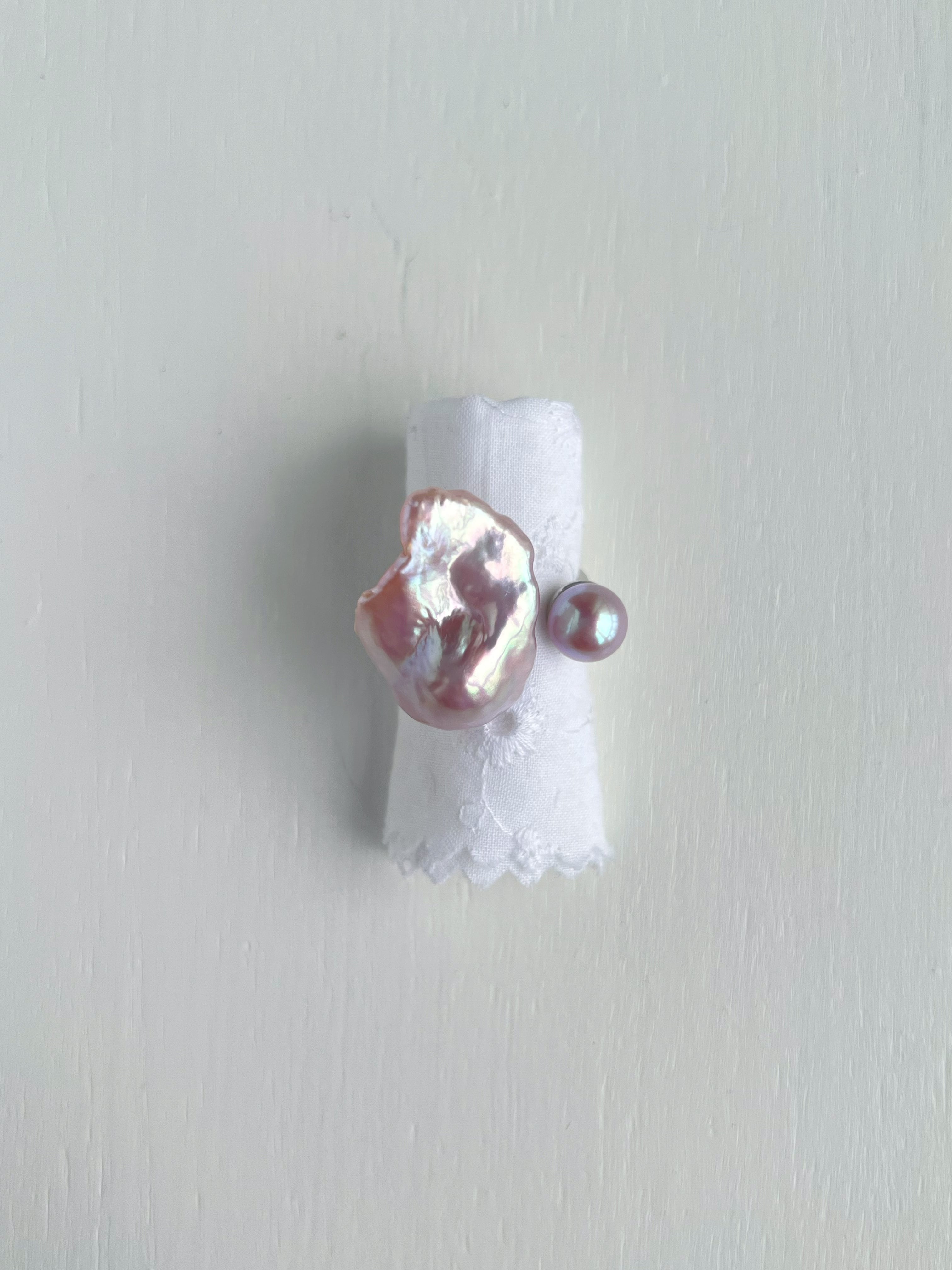 Iridescent Blush Baroque Duo Ring