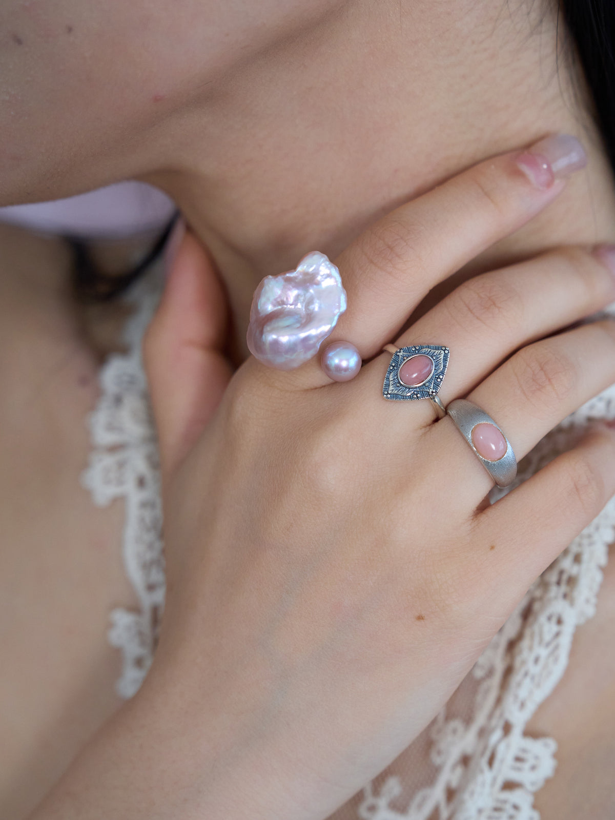 Iridescent Blush Baroque Duo Ring