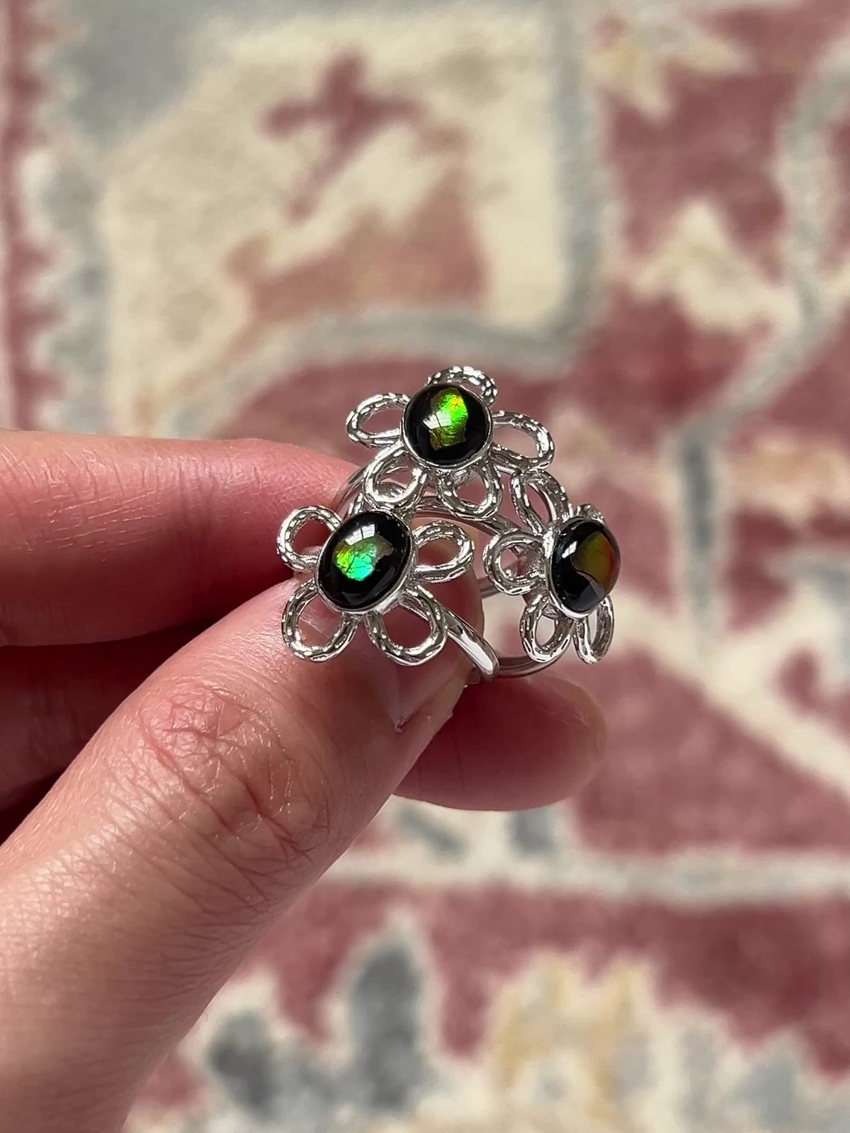 Ammolite Flower Ring
